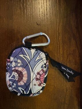 Vera Bradley Black Floral Quilted AirPod case with Ribbon Pull